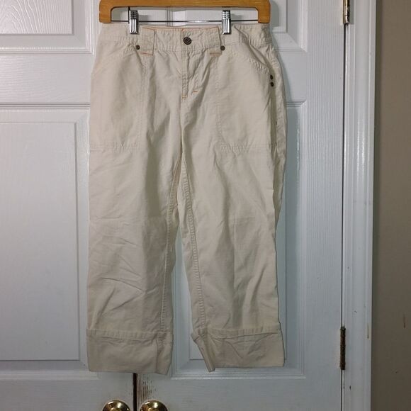 Liz Claiborne Audra cream color cropped pants  Sz 4 - Picture 1 of 8
